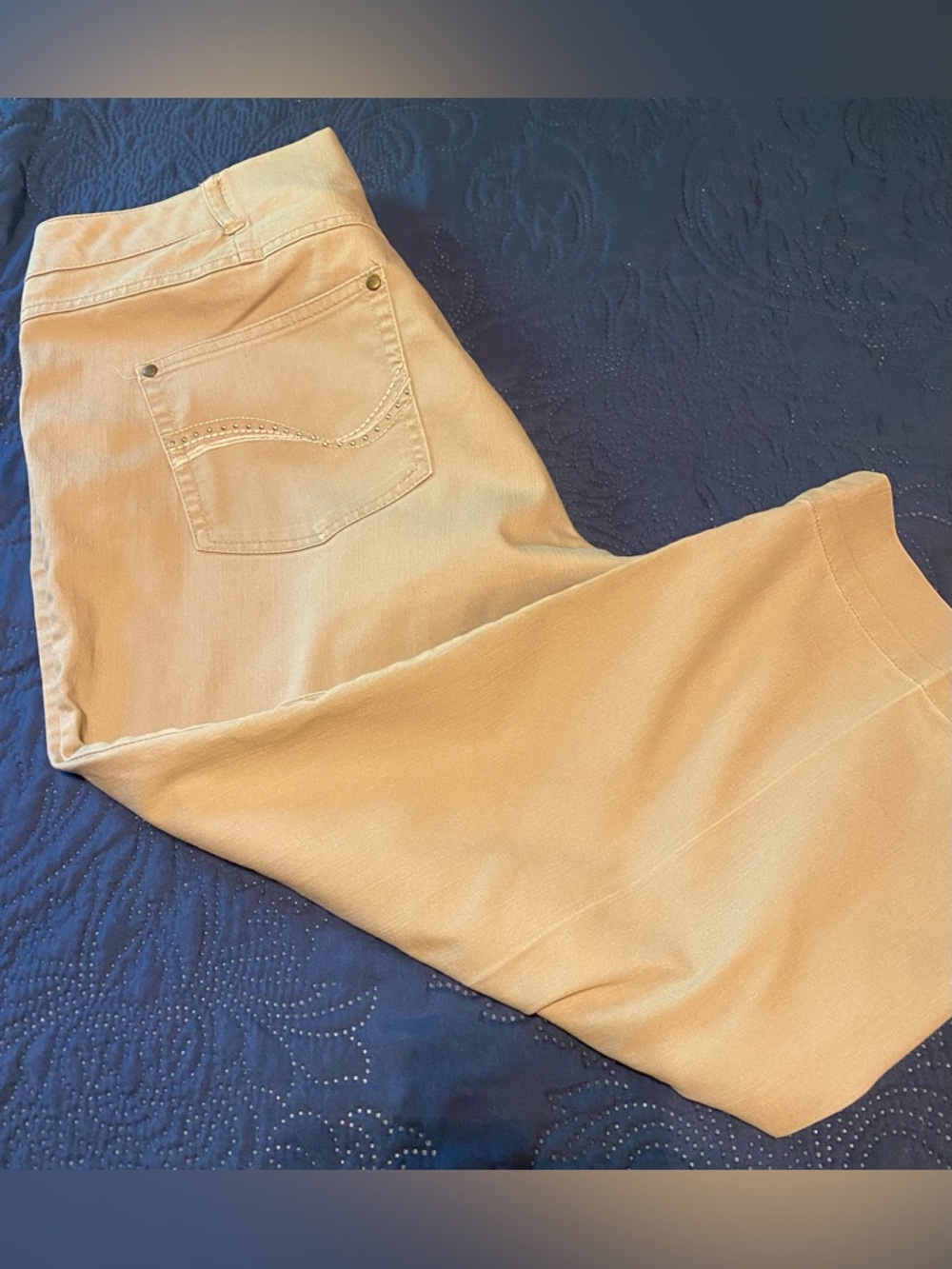 TanJay Capri Pants Women Size 12 Beige Stretch Mid Rise Cropped Casual Comfort